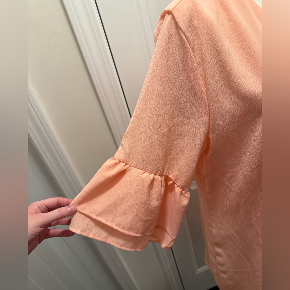 Peach V-Neck Ruffle Sleeve Dress - Picture 6 of 12